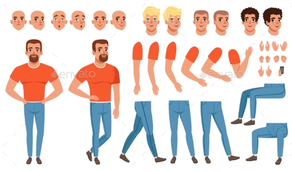 Creation Set of Young Man - People Characters