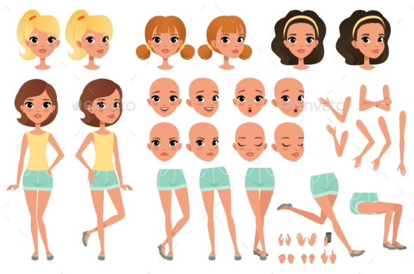 Teenager Girl Character Creation Set - People Characters