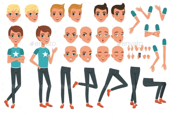 Young Man Character Constructor with Body Parts - People Characters