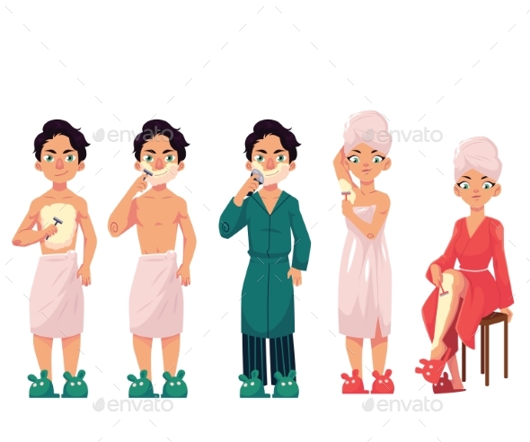 Set of People Shaving - People Characters