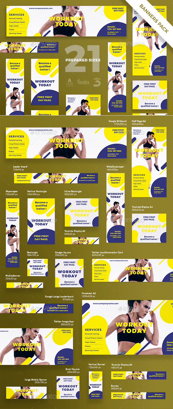 Workout Banner Pack - Banners & Ads Web Elements