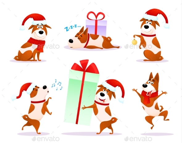 Christmas Cartoon Dog Emoticons - Christmas Seasons/Holidays
