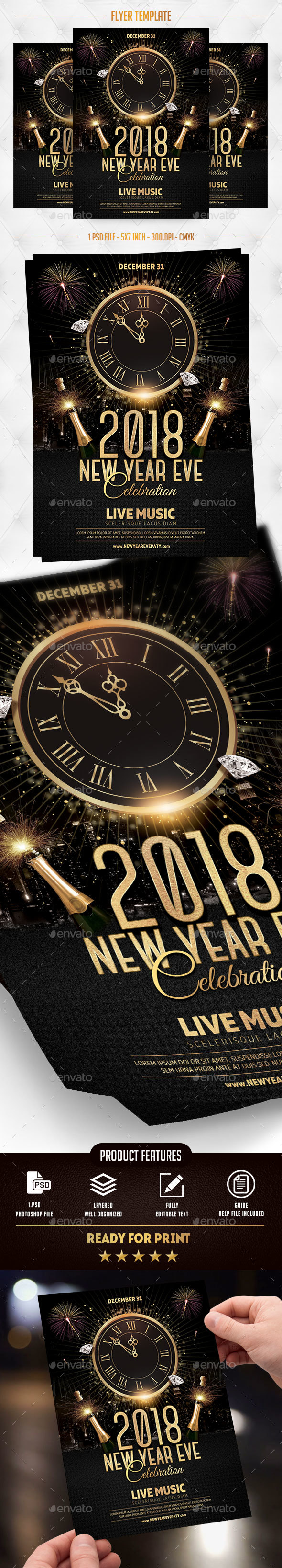New Year Eve 2018 Flyer Template - Flyers Print Templates