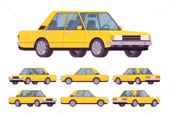 Yellow Sedan Set - Man-made Objects Objects