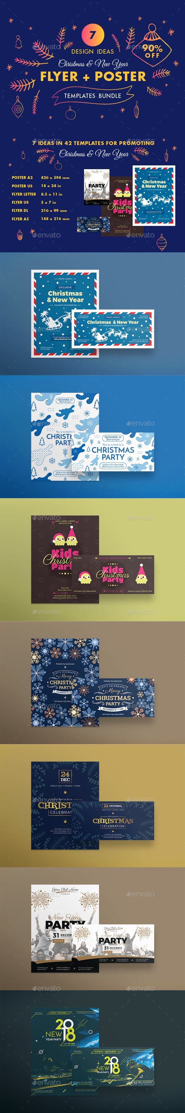 Christmas Flyer Poster Design Templates Bundle - Holidays Events