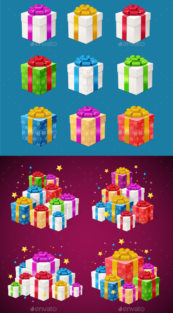 Detailed Present Boxes Piles Set - Christmas Seasons/Holidays