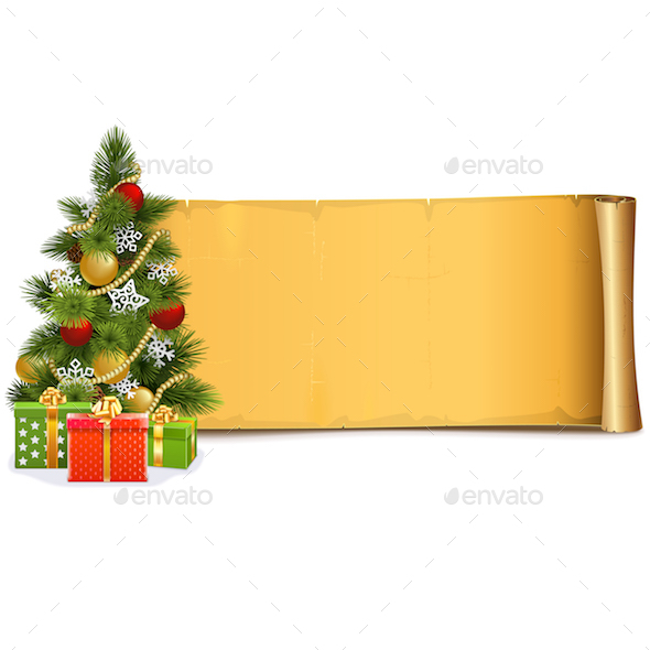 Vector Scroll with Christmas Tree - Christmas Seasons/Holidays