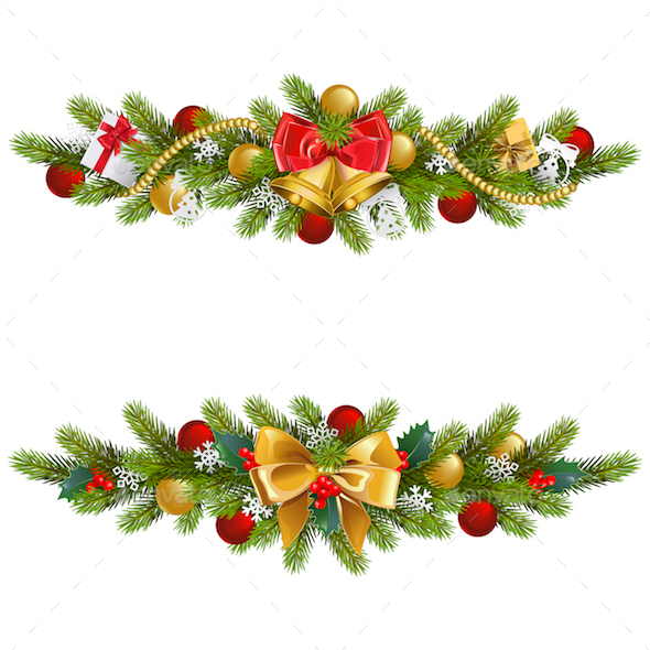 Vector Christmas Fir Decoration with Bow - Christmas Seasons/Holidays