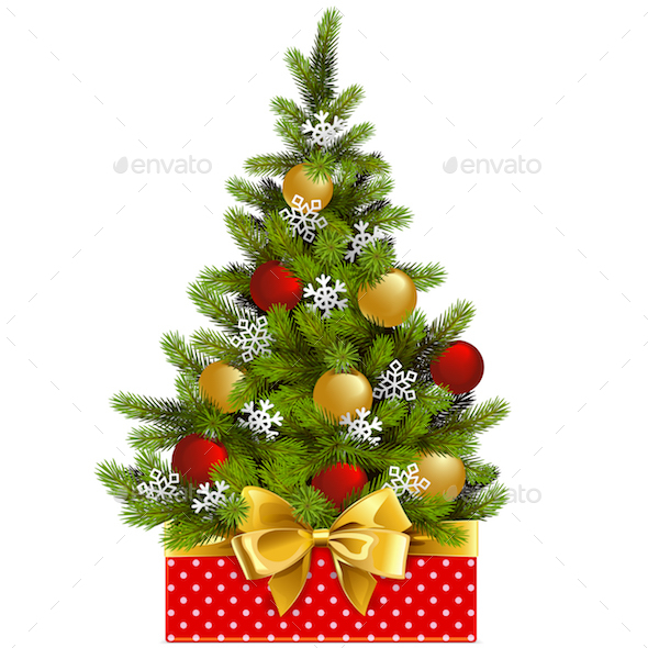 Vector Red Box with Christmas Tree - Christmas Seasons/Holidays