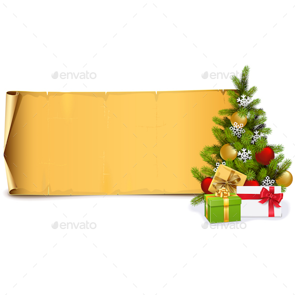 Vector Scroll with Fir Tree - Christmas Seasons/Holidays