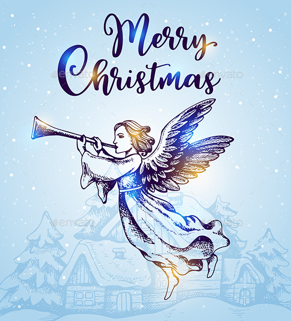 Download Stock Vector - GraphicRiver Christmas Angel Flies over ...