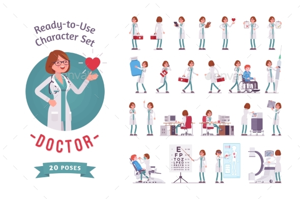 Female Doctor Ready-to-Use Character Set - Health/Medicine Conceptual
