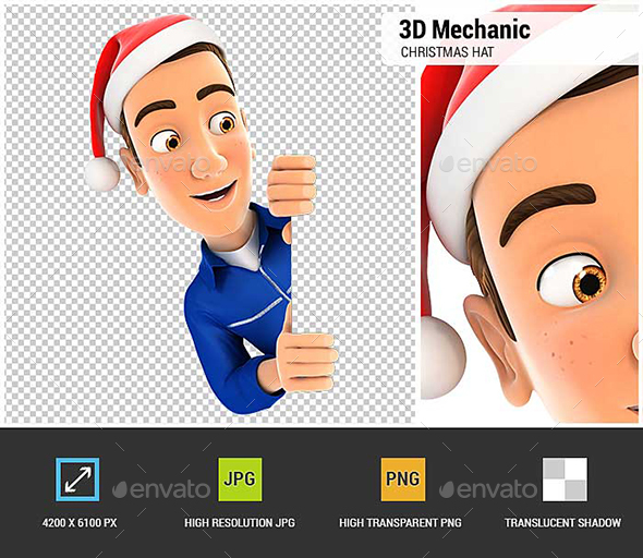 GraphicRiver 3D Mechanic with Christmas Hat Peeping Over Wall 21093816 GraphicRiver 3D Mechanic with Christmas Hat Peeping Over Wall 21093816