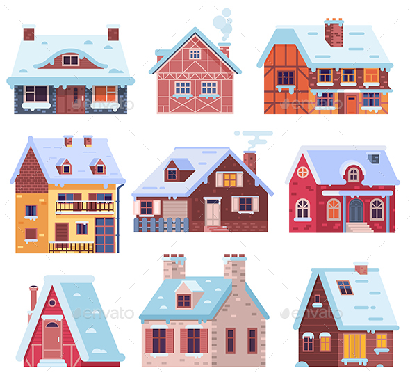 Winter Houses and Cottages Set - Buildings Objects