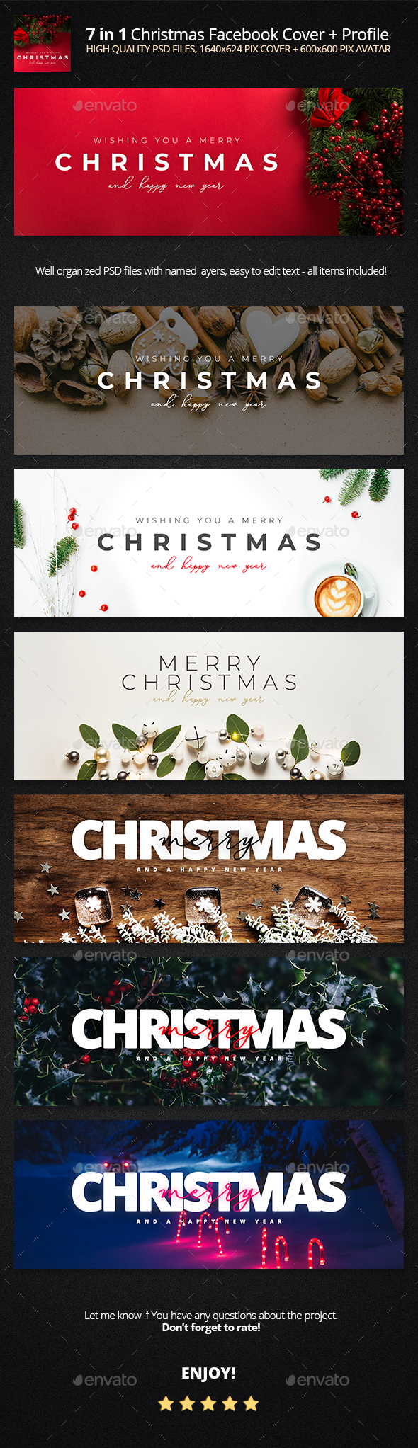 7in1 Minimalistic Christmas FB Cover Pack - Facebook Timeline Covers Social Media
