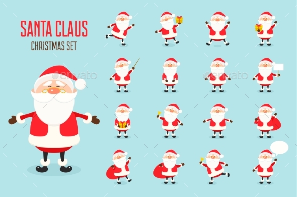 Santa Claus Icons Set in Flat Style - Christmas Seasons/Holidays