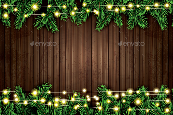 GraphicRiver Fir Branch with Neon Lights on Wooden Background 21096487 GraphicRiver Fir Branch with Neon Lights on Wooden Background 21096487