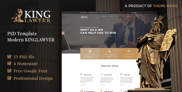 Kinglaw - Attorney & Lawyer PSD Template - Business Corporate