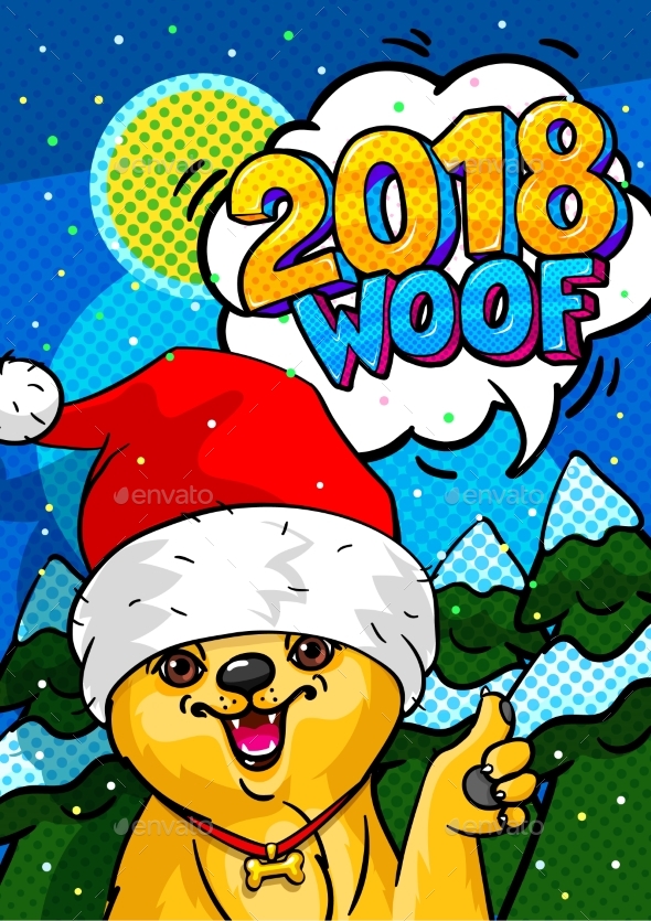 Dog in Santa Claus Hat with Open Mouth and Speech - New Year Seasons/Holidays