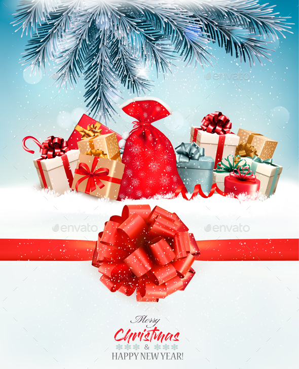 Holiday Christmas Background With a Sack Full of Gift Boxes - Christmas Seasons/Holidays