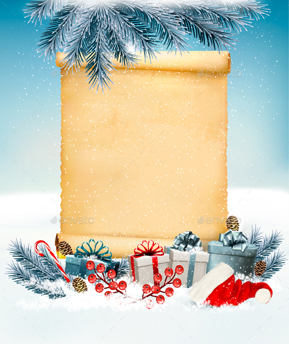 Christmas Holiday Background With Presents And Old Paper - Christmas Seasons/Holidays