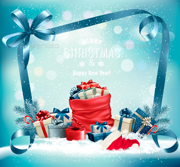Holiday Christmas Background With a Sack Full of Gift Boxes - Christmas Seasons/Holidays