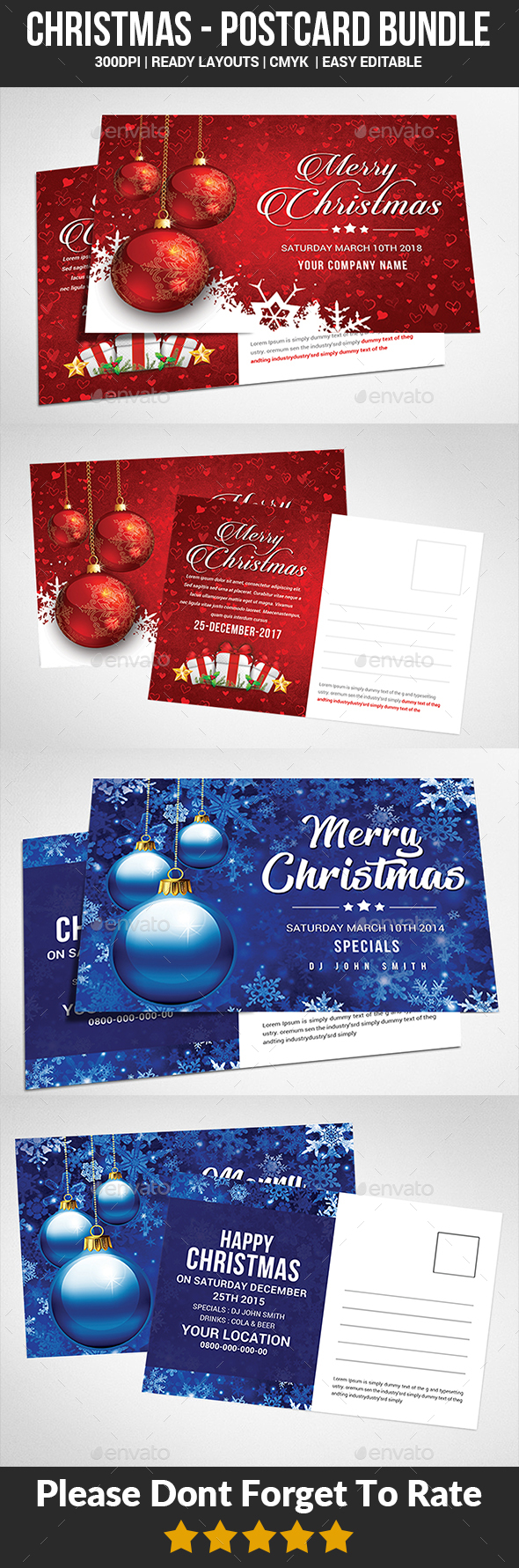 Christmas Postcard Bundle - Cards & Invites Print Templates
