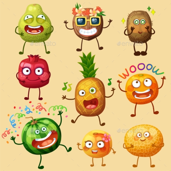 Funny Fruit Character Isolated on White Background - Miscellaneous Vectors
