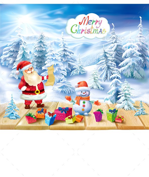 GraphicRiver Santa Claus and Snowman on a Winter Background 21100077 GraphicRiver Santa Claus and Snowman on a Winter Background 21100077