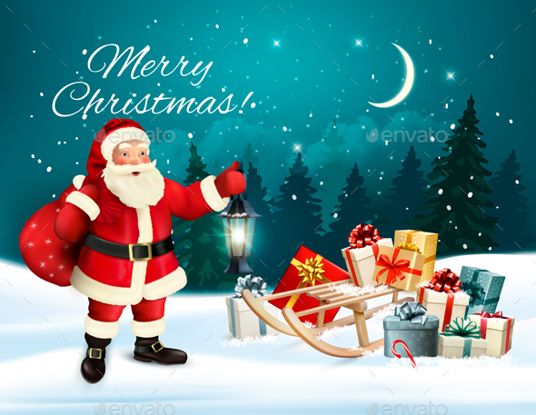 Christmas Holiday Banners With Presents And Santa Claus. Vector. - Christmas Seasons/Holidays