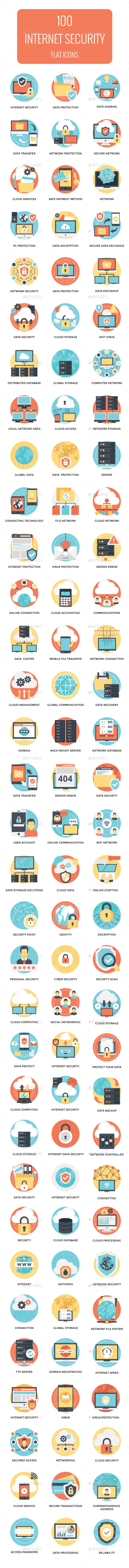 100 Flat Internet and Security Icons - Icons