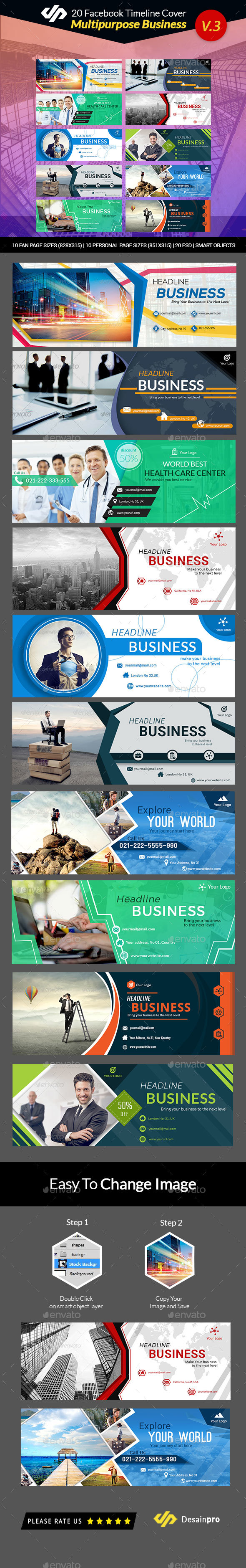 20 Multipurpose Facebook Timeline Covers V3 - AR - Facebook Timeline Covers Social Media