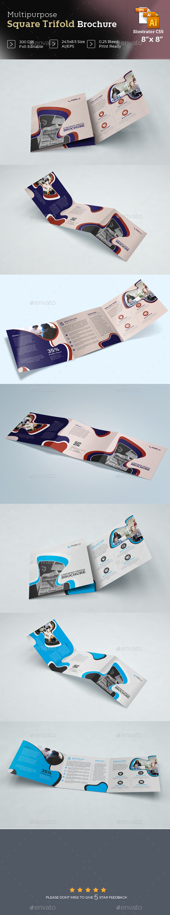 Professional Square Business Trifold Brochure Template - Brochures Print Templates