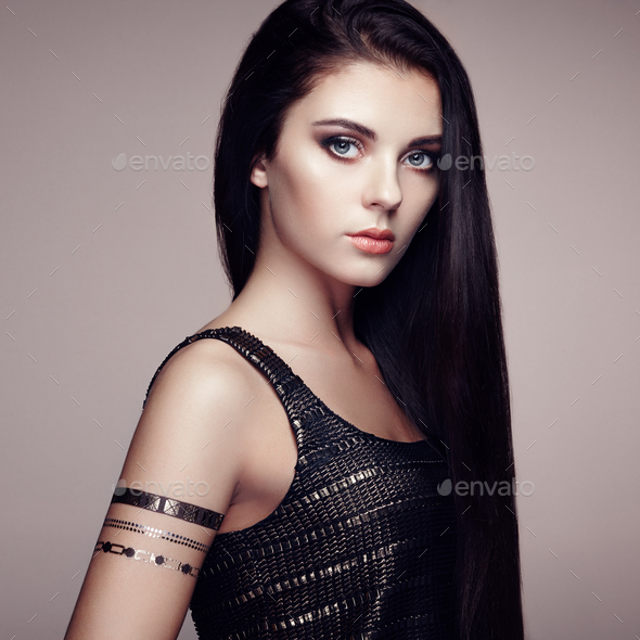Fashion portrait of elegant woman with magnificent hair - Stock Photo - Images