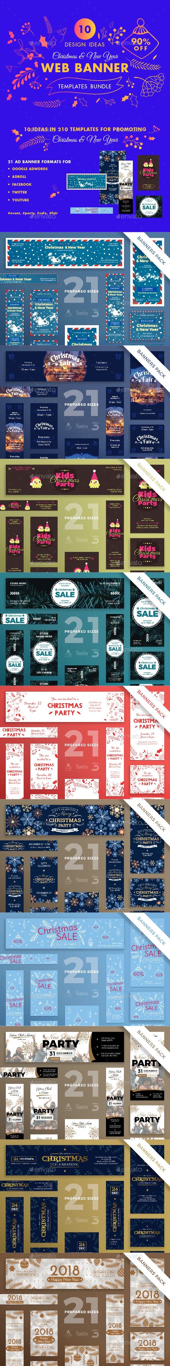Christmas Web Banner Design Templates Bundle - Banners & Ads Web Elements