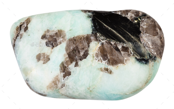tumbled Pegmatite stone isolated on white - Stock Photo - Images