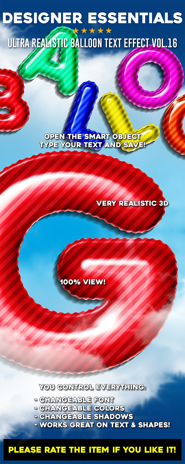 Designer Essentials Ultra Realistic Balloon Text Effect Vol.16 - Text Effects Actions