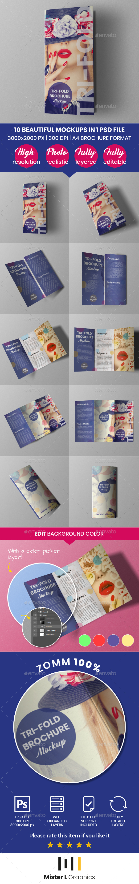 A4 Trifold Brochure Mockup - Brochures Print