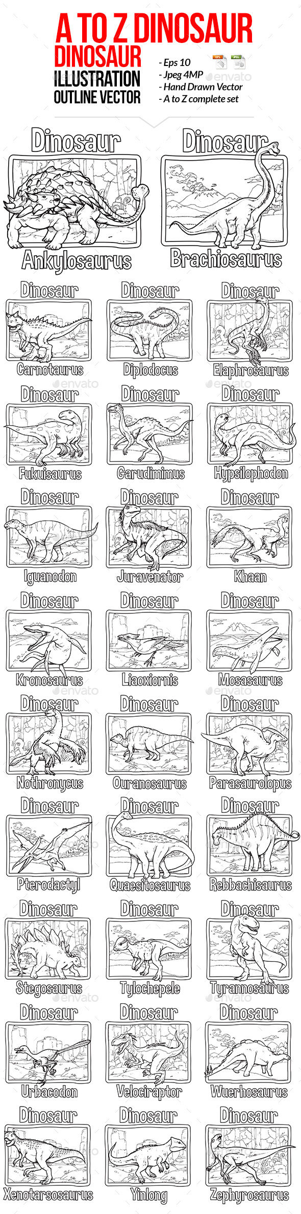 A to Z Dinosaur Illustration - Animals Characters