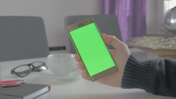 Man Watching Green Screen on His Mobile Phone
