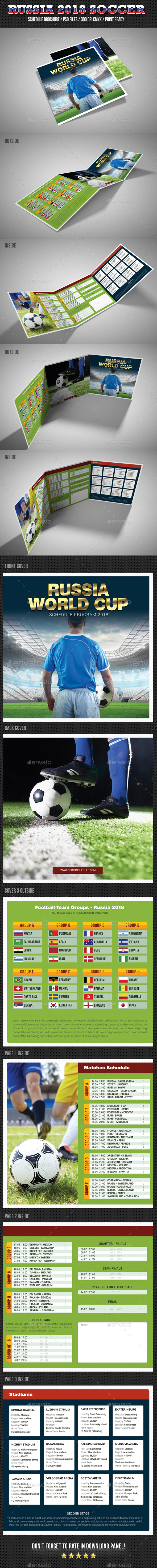 Russia World Soccer Cup 2018 Schedule Square Brochure - Brochures Print Templates
