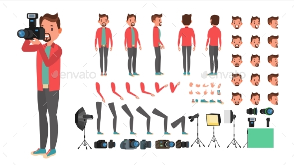Photographer Vector. Taking Pictures. Animated Man - People Characters