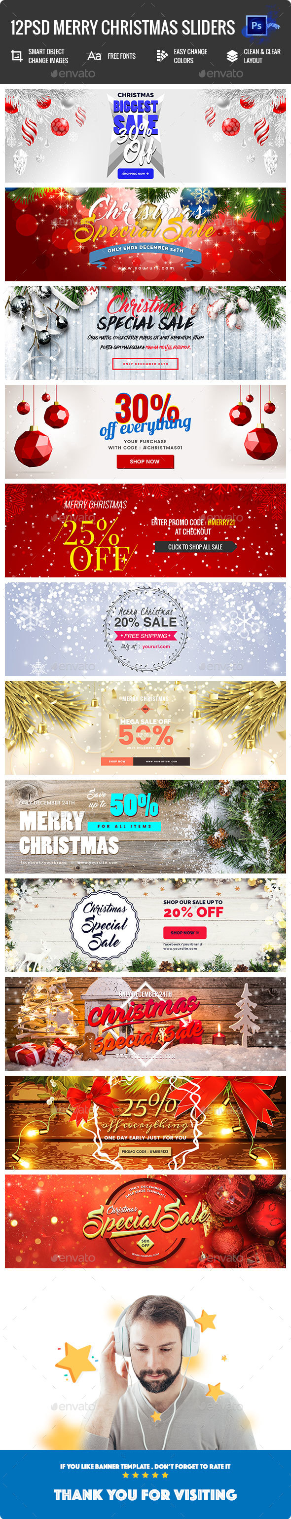 Merry Christmas Sliders - 12PSD - Sliders & Features Web Elements