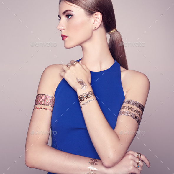 Fashion portrait of elegant woman with magnificent hair - Stock Photo - Images