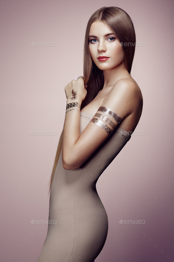 Fashion portrait of elegant woman with magnificent hair - Stock Photo - Images