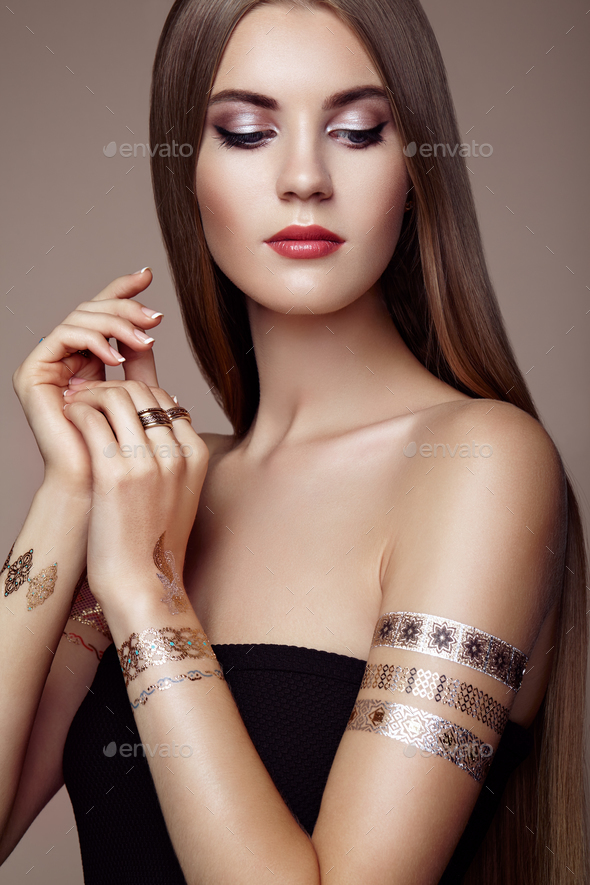 Fashion portrait of elegant woman with magnificent hair - Stock Photo - Images