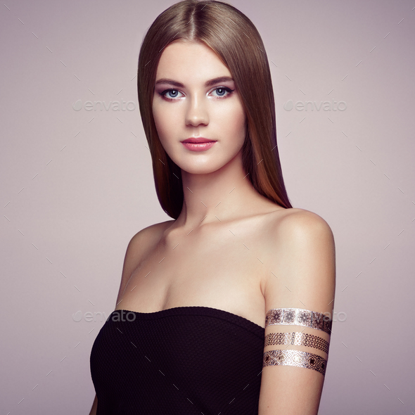 Fashion portrait of elegant woman with magnificent hair - Stock Photo - Images