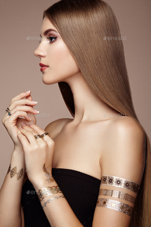 Fashion portrait of elegant woman with magnificent hair - Stock Photo - Images