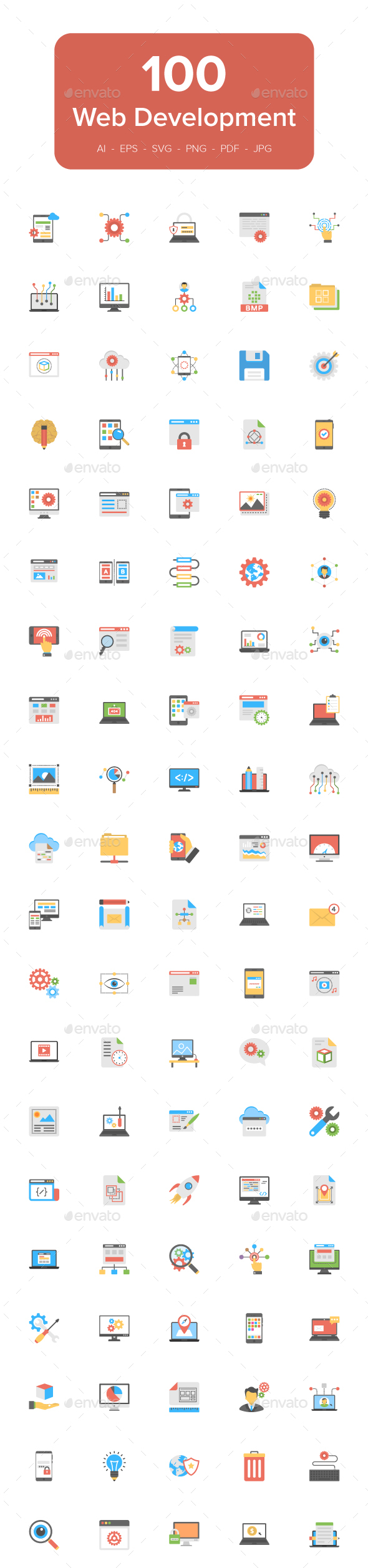 100 Flat Icons of Web Development - Icons