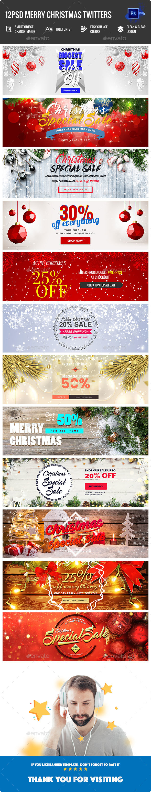 Merry Christmas Twitter Header - 12PSD - Twitter Social Media